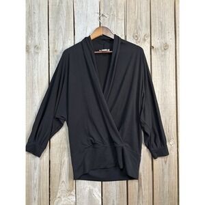 Debra deRoo Black Wrap-Style Blouse Women's‎ M Stretch Dolman Top